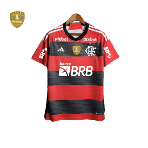 Camisa Flamengo I Patrocínios 23/24 Torcedor Masculina - Vermelho e Preto - Paixão no Manto