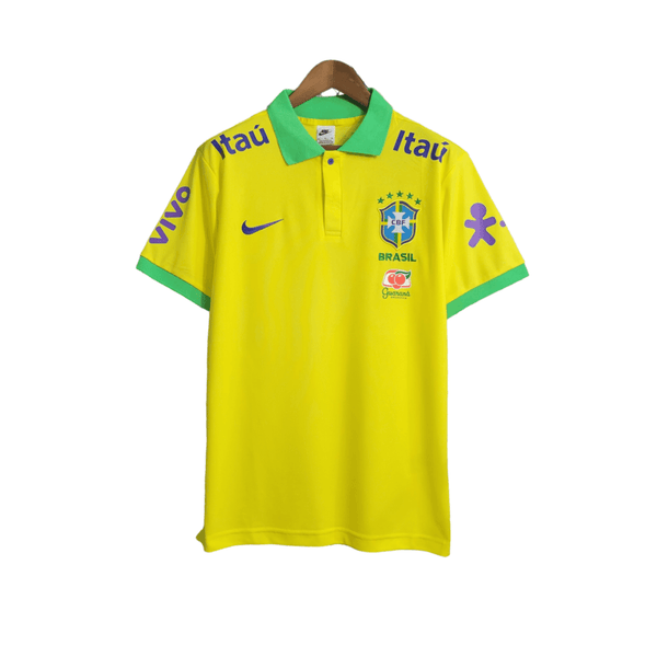 Camisa Seleção Brasileira I 22/23 Nike Torcedor Masculina - Amarela detalhes em verde - Todos os patrociníos - Paixão no Manto