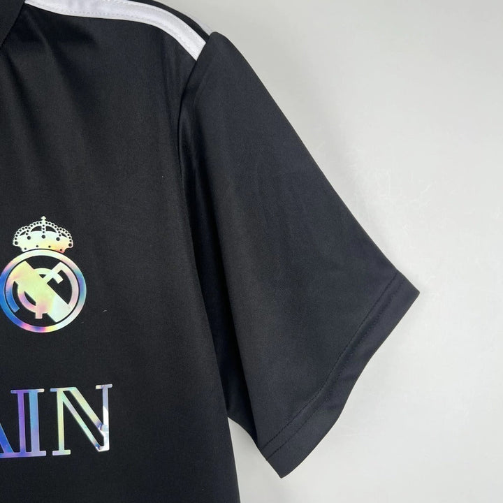 Camisa Holográfica Real Madrid x Balmain 2023/24 - Refletiva Preta - Paixão no Manto