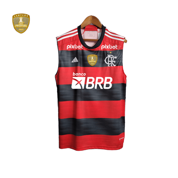 Camisa Flamengo Regata Patrocínios 23/24 Torcedor Masculina - Vermelho e Preto - Paixão no Manto