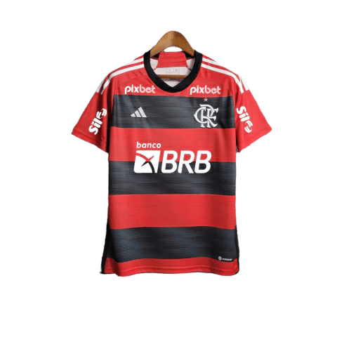 Camisa Flamengo I Patrocínios 23/24 Torcedor Masculina - Vermelho e Preto - Paixão no Manto