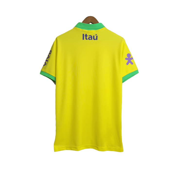 Camisa Seleção Brasileira I 22/23 Nike Torcedor Masculina - Amarela detalhes em verde - Todos os patrociníos - Paixão no Manto