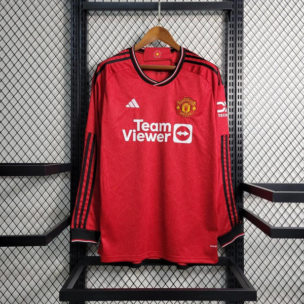 Camisa Manchester United Manga Longa Home 23/24 - Torcedor Adidas Masculino - Vermelho - Paixão no Manto