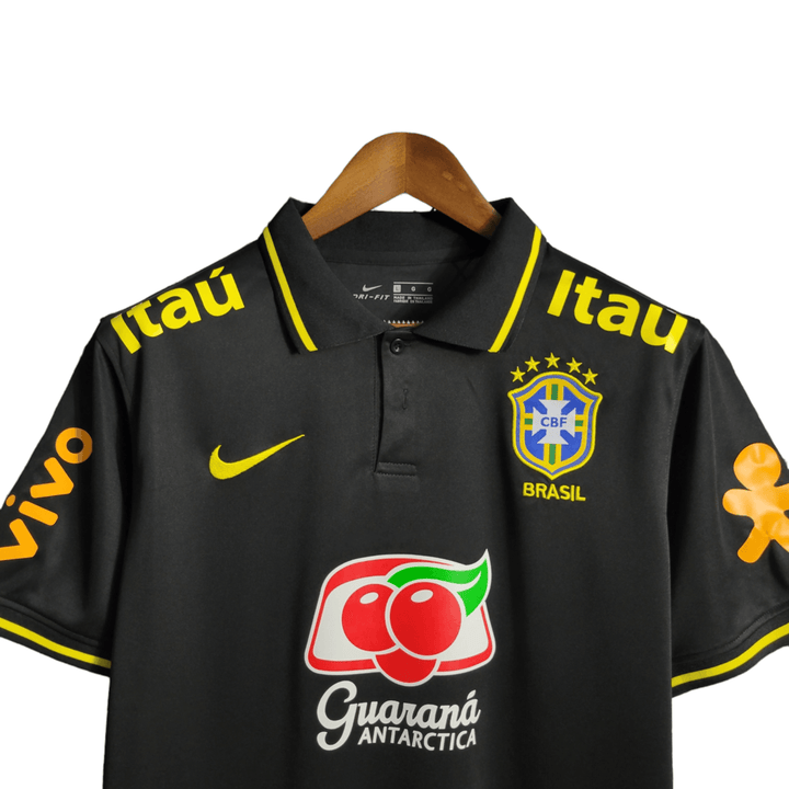 Camisa Seleção Brasileira Polo 23/24 Torcedor Nike Masculina - Preta - Todos os patrocínios - Paixão no Manto